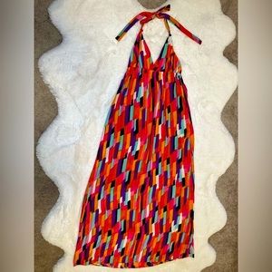 🔥STUNNING Vintage 90s Vibrant Multicolor Silk Armani Exchange Halter Maxi Dress